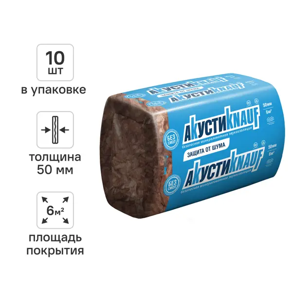 Звукоизоляция Knauf Insulation АкустиKnauf 50 мм 10 шт 610x1000 мм 6 м²