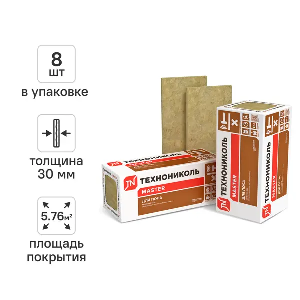 Звукоизоляция Технониколь для пола 30 мм 8 шт 600x1200 мм 5.76 м²