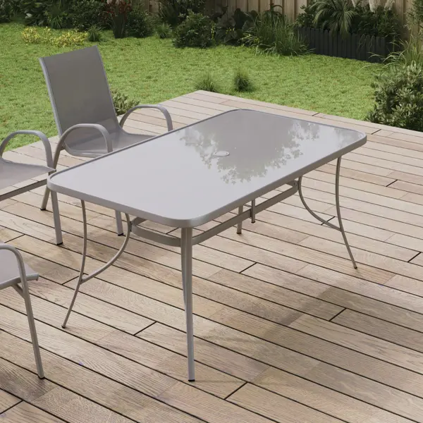 Стол садовый Alma 150x90x70 см сталь/стекло серый