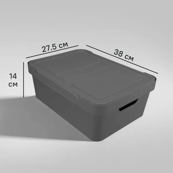 Ящик с крышкой Люкс Бытпласт 38x27.6x14 см 12 л полипропилен цвет серый