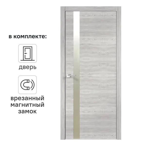 Дверь межкомнатная глухая Канзас 2 60x200 см ПВХ цвет дуб европейский серый с замком