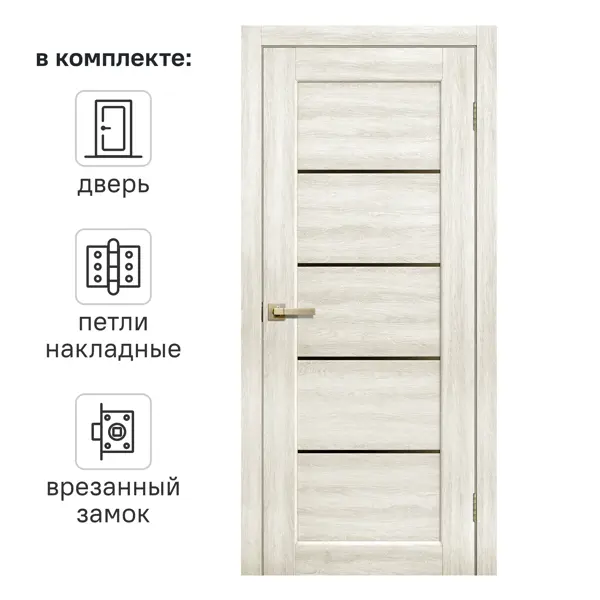 Дверь межкомнатная глухая Artens Брио 60x200 см ПВХ цвет дуб филадельфия с замком и петлями