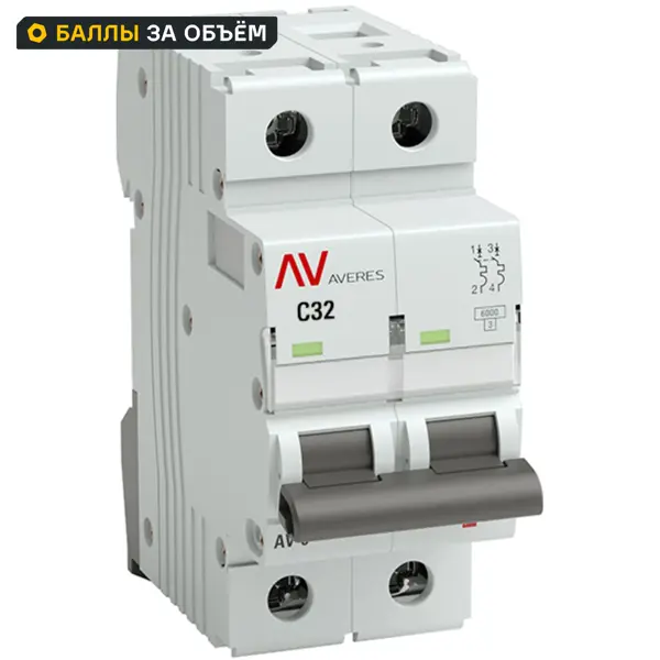Автоматический выключатель EKF Averes AV-6 2P C32 А 6 кА mcb6-2-32C-av