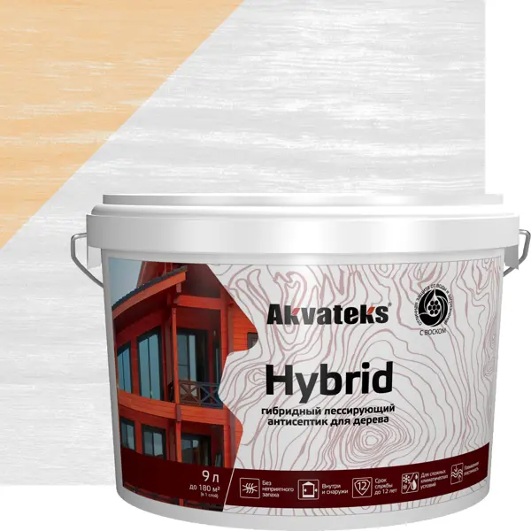 Антисептик Akvateks Hybrid гибридный лессирующий полуматовый белый 9 л