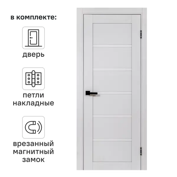 Дверь межкомнатная глухая Легда-28.1 80x200 см полипропилен цвет серое дерево с замком и петлями