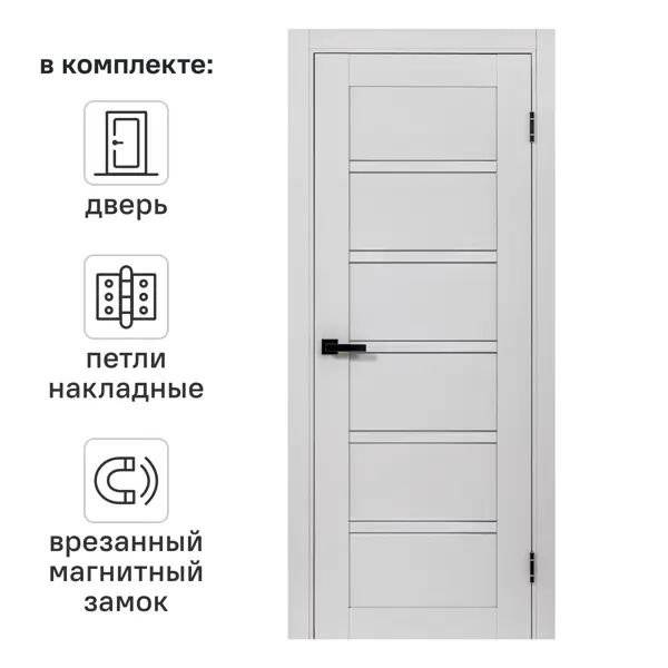 Дверь межкомнатная со стеклом Легда-28 70x200 см полипропилен цвет серое дерево с замком и петлями