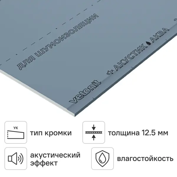 Гипсокартон акустический 12.5 мм Vetonit Акустик Аква Эрго 2000x900 мм 1.8 м²