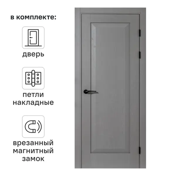 Дверь межкомнатная глухая Альпика 60x200 см полипропилен цвет графит вуд с замком и петлями