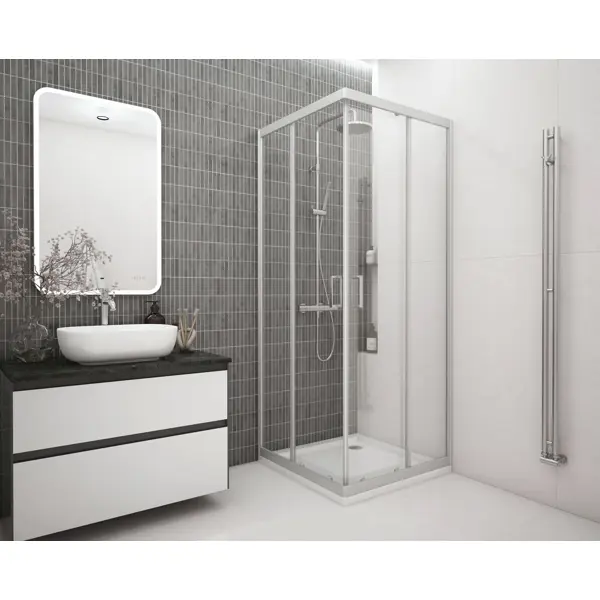 Душевая ширма Метакам Apart квадратная 80x80x185см цвет профиля хром раздвижная стекло 4мм прозрачное