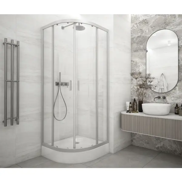 Душевая ширма Метакам Apart 1/4 круга 80x80x185см цвет профиля хром раздвижная стекло 4мм прозрачное