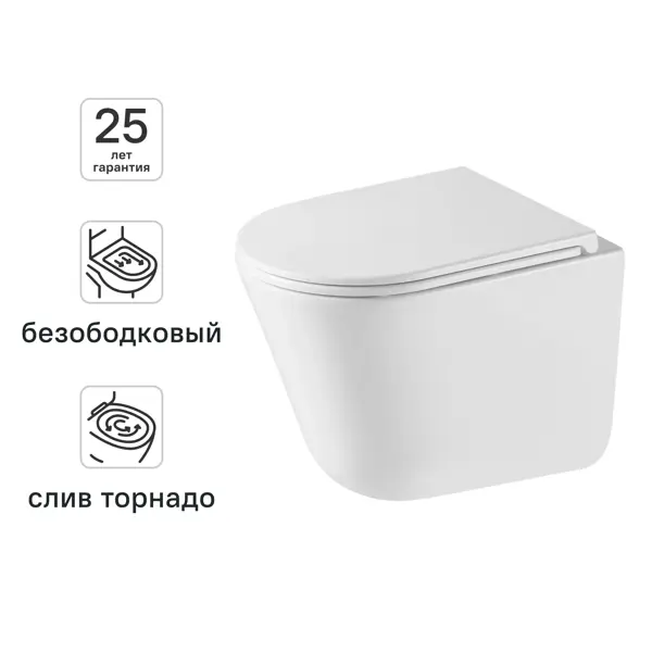 Унитаз подвесной IDDIS ЛАХТА (LAHTA) LAHRDSEi25 безободковый с сиденьем микролифт