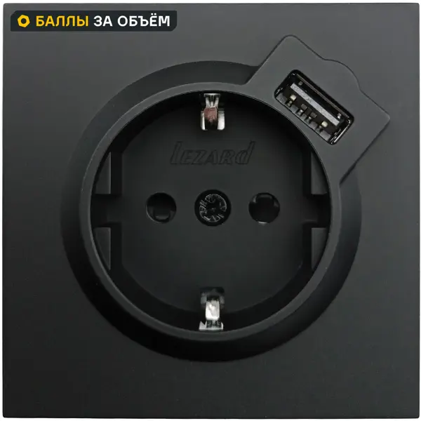 Розетка USB встраиваемая Lezard Zima с заземлением цвет черный бархат