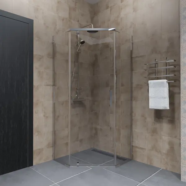 Душевая ширма Грета Triton пятиугольная 100x100x190см цвет профиля хром распашная стекло 6мм прозрачное