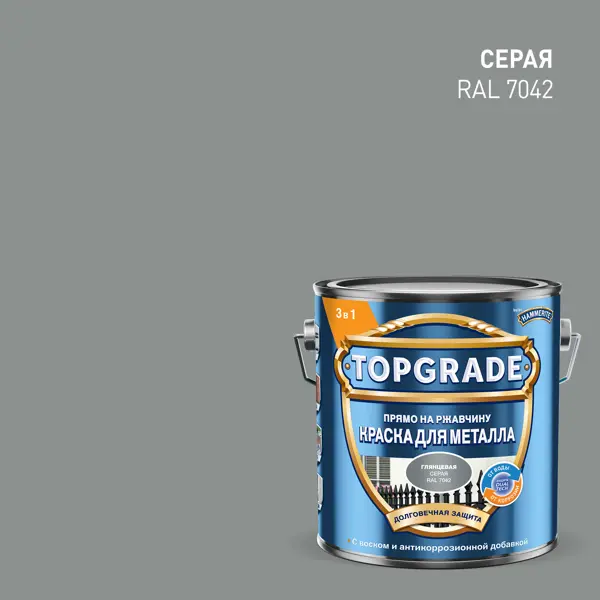 Грунт-эмаль по металлу 3 в 1 Topgrade гладкая цвет серый 2 л