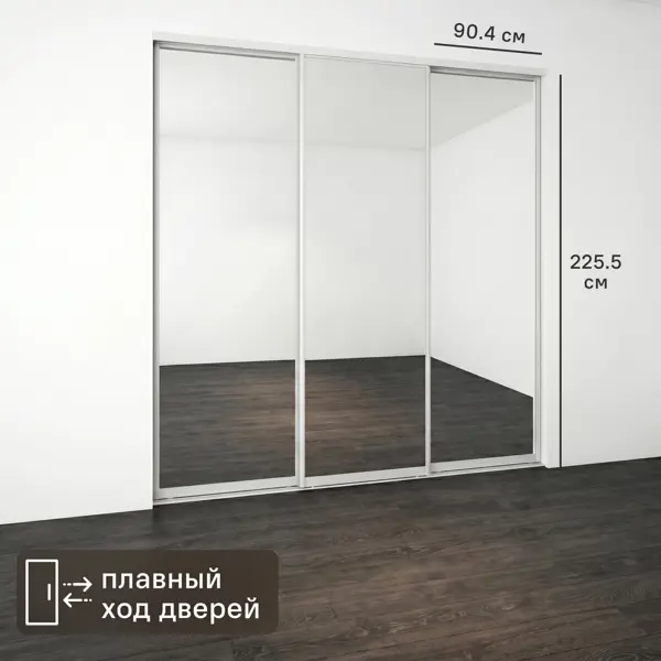 Дверь-купе KONSENSA 225.5x90.4 см с зеркалом профиль матовое серебро