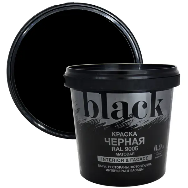 Краска для внутренних и наружных работ Радуга Black ВД-АК 18 матовая цвет черный 0.9 л