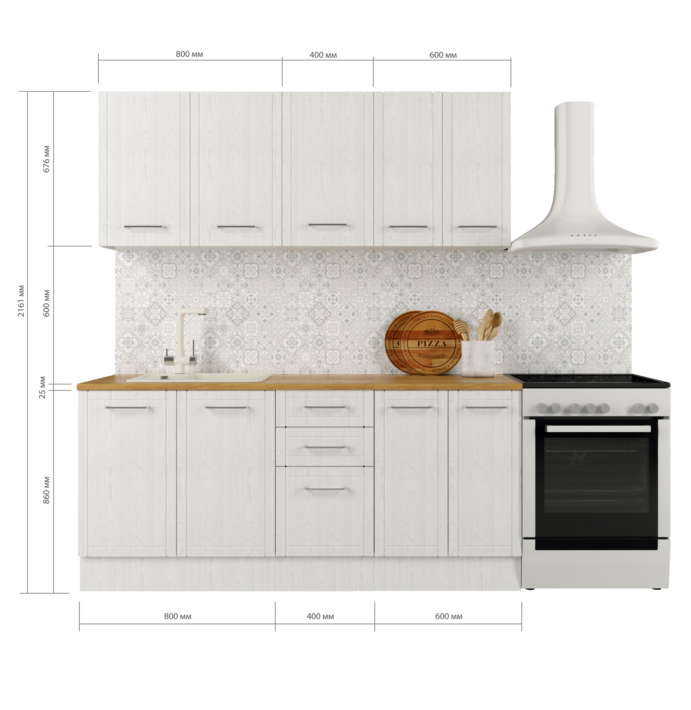 Кухонный гарнитур Агидель DELINIA 180x60 см МДФ цвет белый
